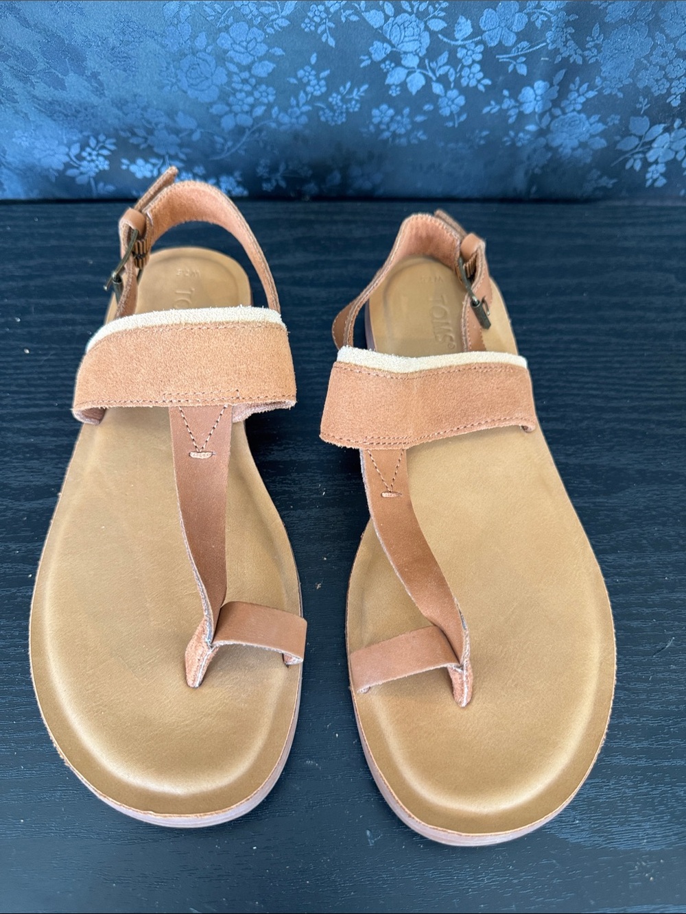 Toms Tan Suede Toe-Loop Sandals with Ankle Strap